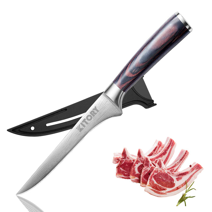 Kitory Filetiermesser 15 cm - Profi Ausbeinmesser mit Schutzhülle - Fischmesser mit Scharfe Klinge -