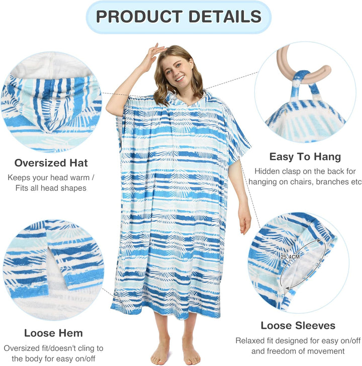 Kato Tirrinia Mikrofaser Frottee Surf Poncho Handtuch Badeponcho Bademäntel Sauna Damen Herren, Gros