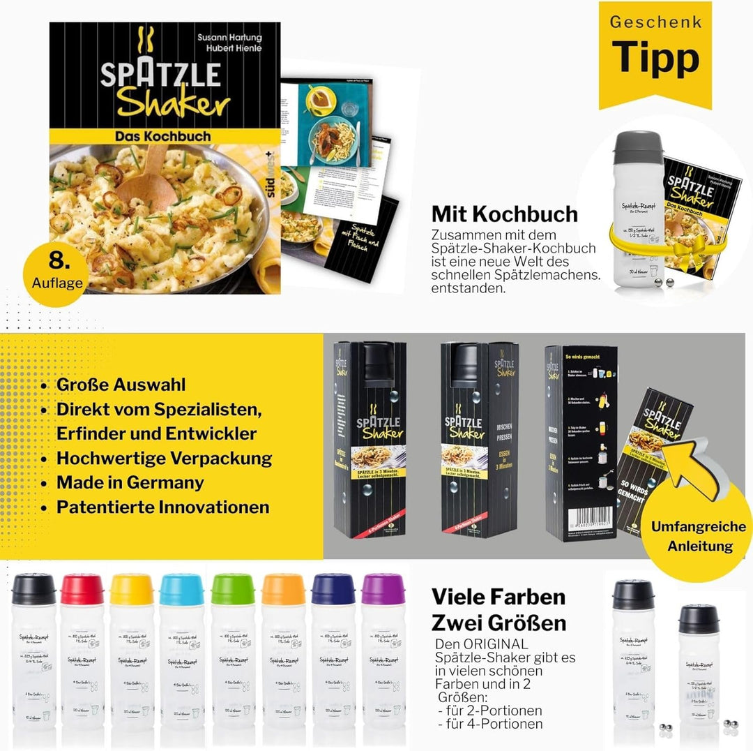 Spätzle-Shaker (ANTHRAZIT für 4 Portionen selbstgemachte Spätzle (875ml) Spätzlepresse und Mixer in