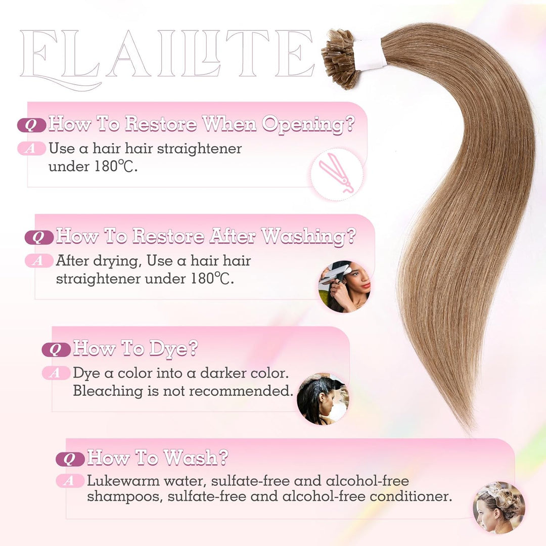 Elailite Extensions Bondings Echthaar Haarverlängerung Braun U-tip Keratin Haar Extension Glatt 25 S