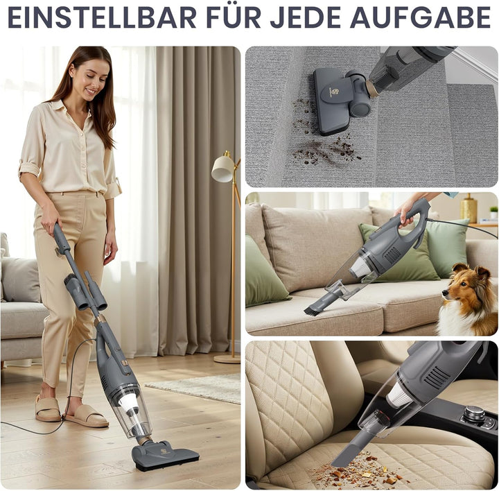 Stielstaubsauger mit Kabel 600W 13kPa Starker Staubsauger mit HEPA Filter und 2 in 1 Handstaubsauger