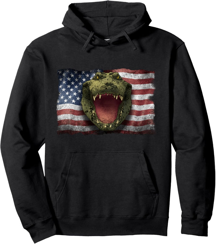 Amerikanischer Alligator Krokodil USA Flagge Damen Herren Pullover Hoodie