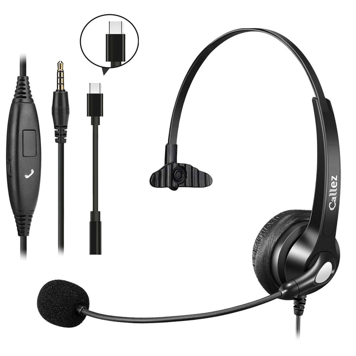 3,5mm Klinke Headset Handy mit Mikrofon Noise Cancelling, USB-C PC Headset mit Kabel für Laptop Mac