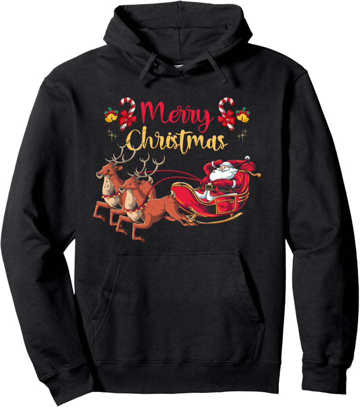 Frohe Weihnachten Rentier Schlitten Weihnachtsmann Pullover Hoodie