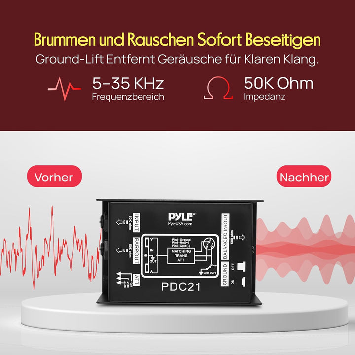 Pyle Premium DI Direct Injection Box, Passive DI Einheit, Brummen-Entferner mit Eingangs-Dämpfer zum