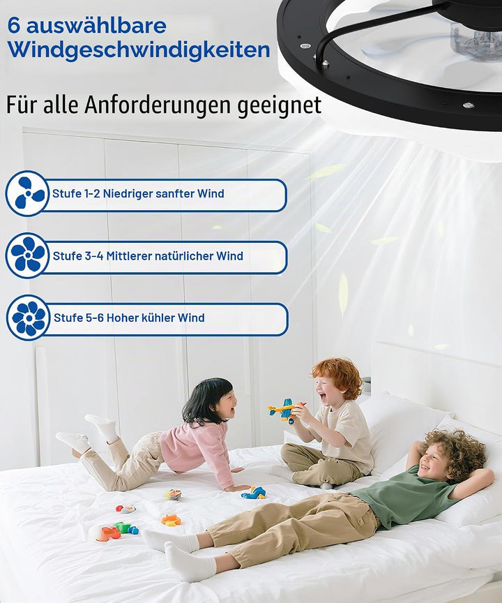 JAYNLT Deckenventilator mit Beleuchtung, Ø50CM Schwarzer Dimmbarer LED Deckenleuchte mit Ventilator