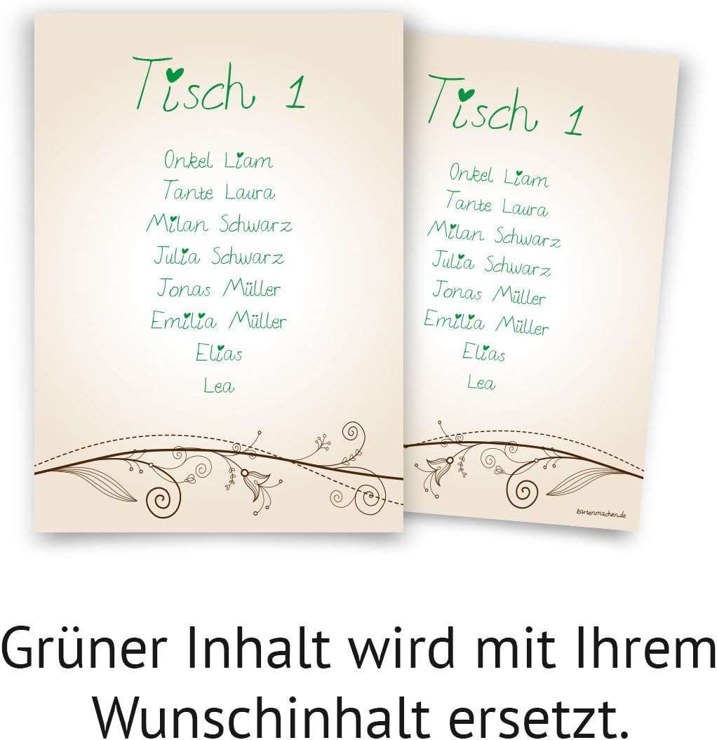 5 x Hochzeit Tisch Sitzplan Sitzordnung individuell - Liebesbaum, 5