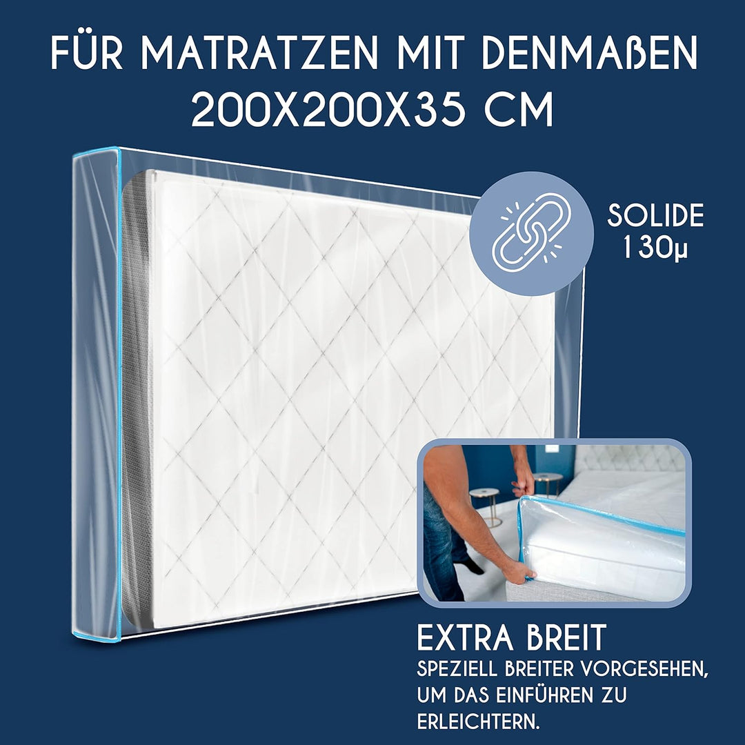 Dreamzie Matratzenhülle 200x200 – Mit Reissverschluss, Wiederverwendbares Plastik | Ideal für Matrat