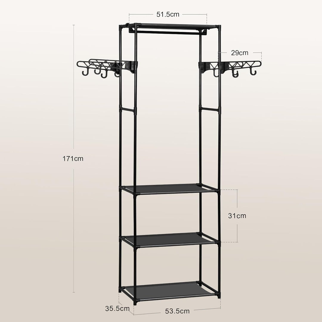 WOLTU Kleiderständer, Kleiderschrank offen, freistehende Garderobe, mit Kleiderstange Ablagen Haken,
