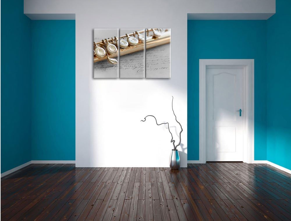 Pixxprint Detailaufnahme Einer Querflöte Schwarz/Weiss 3-Teiler Leinwandbild 120x80 Bild auf Leinwan