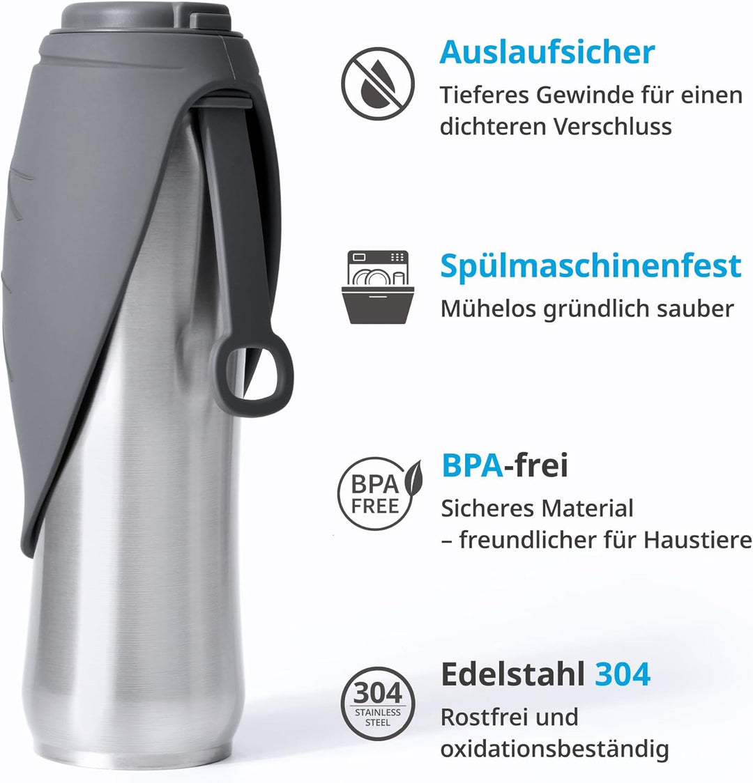 Petace Hunde Trinkflasche für Unterwegs, 750 ml Isolierte Edelstahl Hundetrinkflasche, Tragbare Wass