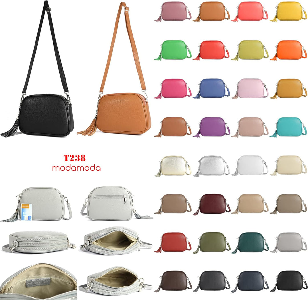 modamoda de - T238 - ital. Damen Umhängetasche Leder Medium, Farbe:Bordeauxviolett, Bordeauxviolett