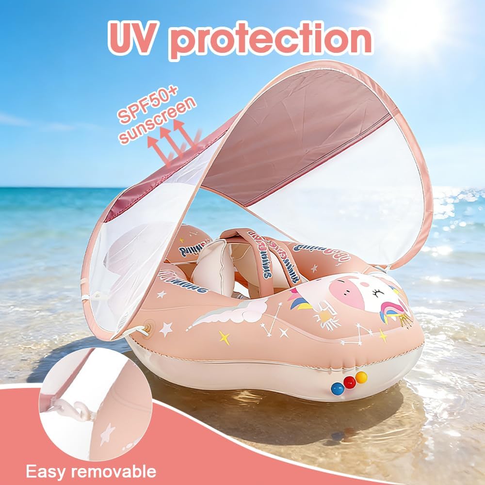 Mineup Baby Schwimmring mit Sonnendach, UPF50+ Baby Float, Schwimmhilfe Mit Sicherheitssitz, Schwimm