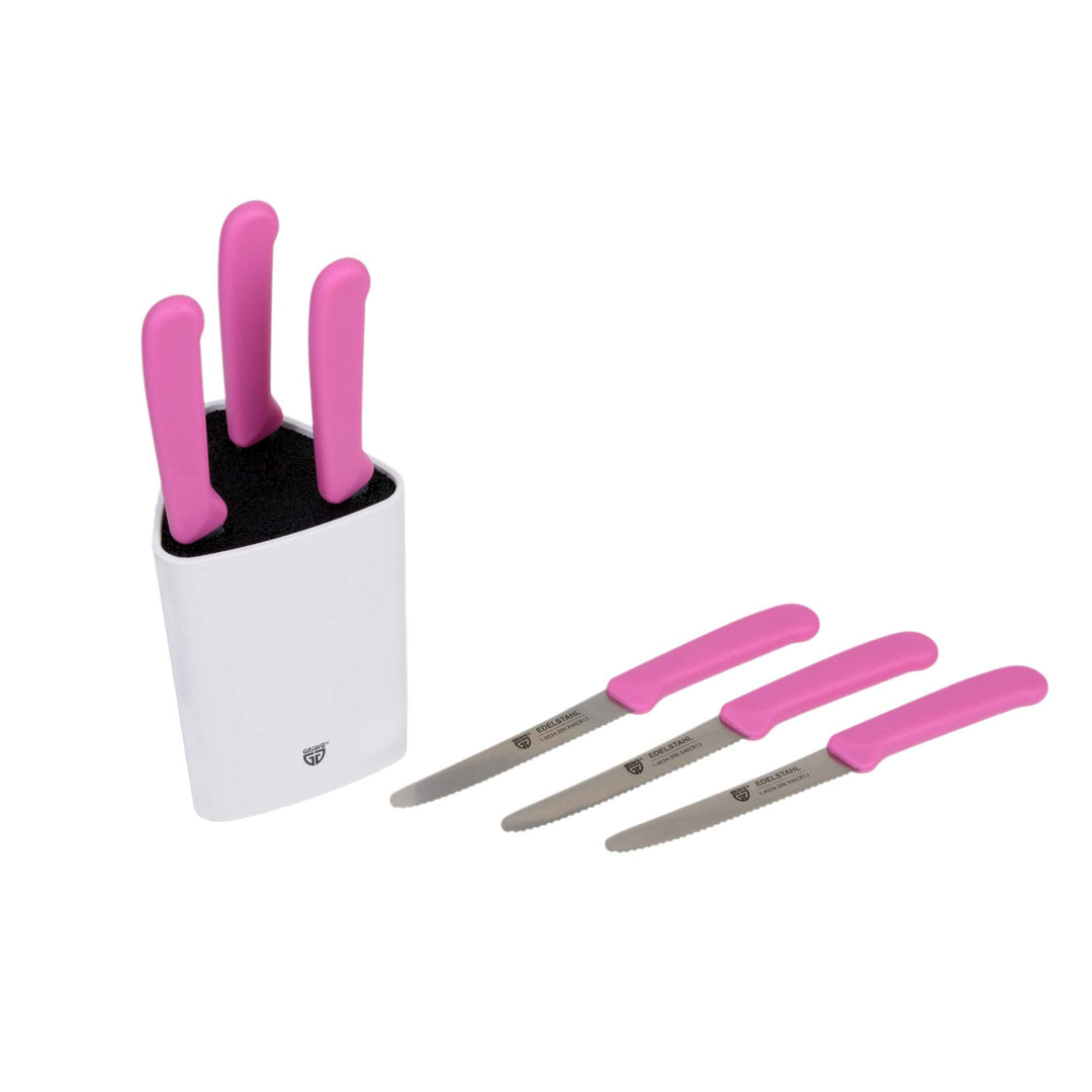 GRÄWE Universal-Messerblock, klein, weiss mit 6 Brötchenmessern Pink, Pink
