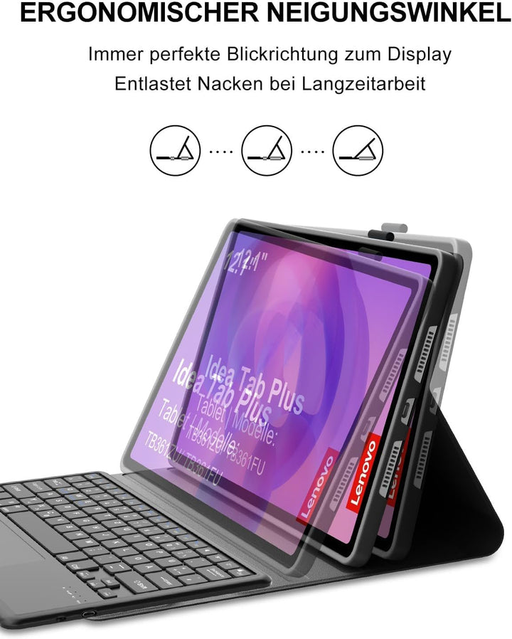 Für Idea Tab Plus 12.1" Tastaturhülle mit Touchpad QWERTZ | Für Lenovo Idea Tab Plus Tablet 12.1 Tas
