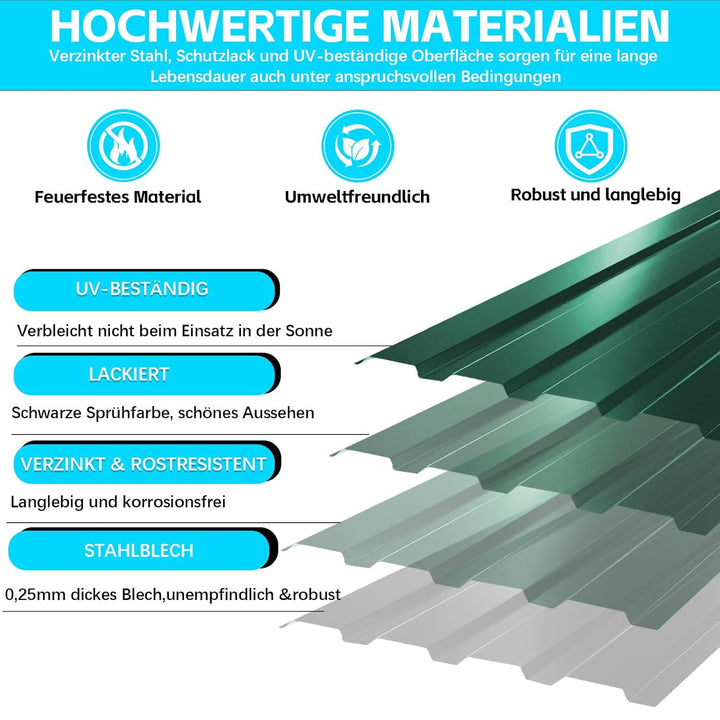 12er Set Profilblech Trapezblech, 115x45cm (6,21m²) Verzinkt Metall Dachplatten Wellblechplatten, Gr