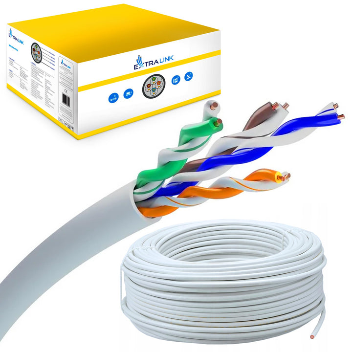 EXTRALINK 100m CAT5e Netzwerkkabel LAN Verlegekabel Innenbereich – 100% Kupfer U/UTP, PVC Mantel, bi
