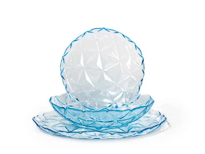 Pasabahce Estrella Servicola aus Glas, 18 Teller, hellblau, modernes und elegantes Design
