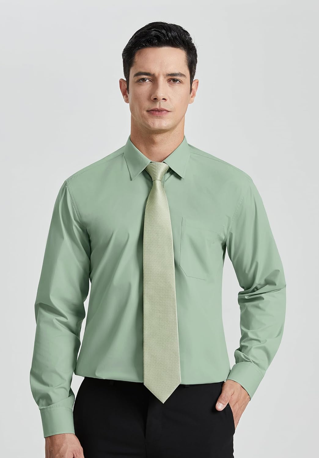 HISDERN Herrenhemd mit Krawatte und Einstecktuch, klassisches Button-Down-Shirt, passende Krawatte u