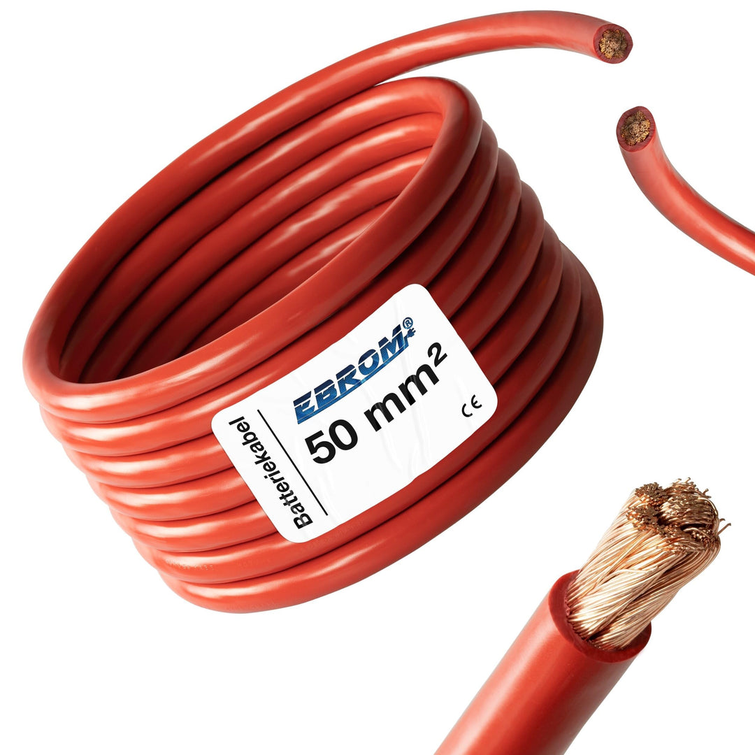 EBROM Batteriekabel Aderleitung ROT, H07V-K 6-10 - 16-25 - 35-50 - 70 oder 95 mm² - Batterie Kabel 9