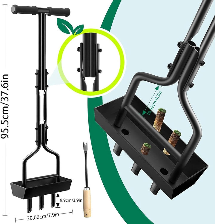 Rasenlüfter, Manuelle Rasenbelüfter-Entkernung, 96cm Aerifizierer für Rasen, 3 Kerne Bodenbelüftungs