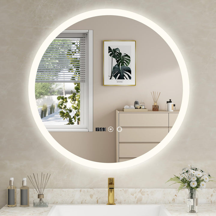 YU YUSING Badspiegel LED Rund Badezimmerspiegel mit Beleuchtung 70x70cm, 3 Lichtfarbe Einstellbare,