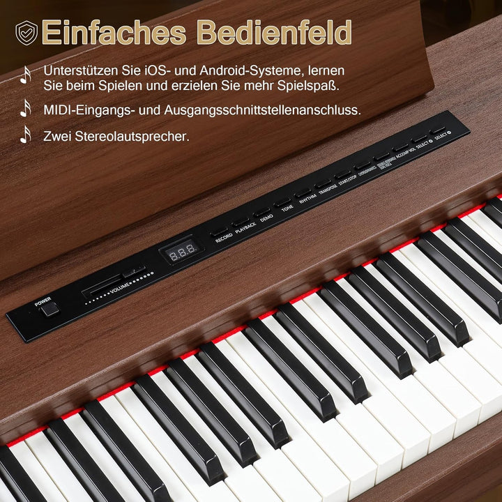 LEADZM 88 Tasten Digital Piano, Voll Gewichtete Tastatur, E-Piano mit MIDI-USB, Audio Bluetooth und