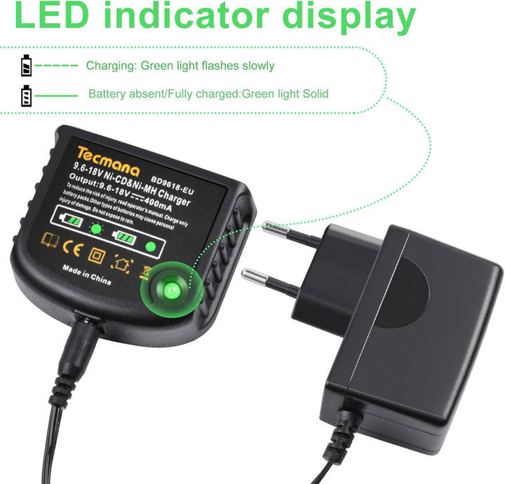 9.6V-18V Ladegerät für Black+Decker 9.6V 12V 14.4V 18V NI-MH/NI-Cd Akkus, für HPB12 HPB14 HBP18 A171