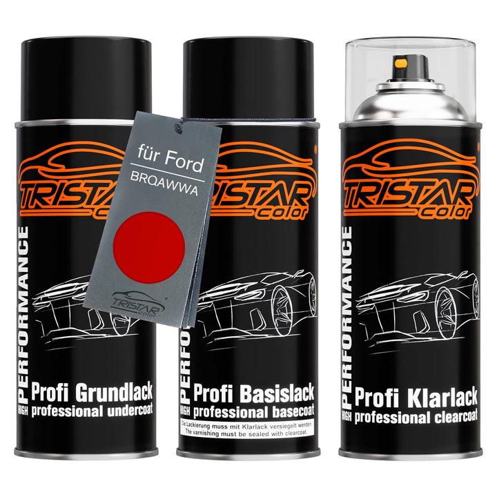 TRISTARcolor Autolack Spraydosen Set für Ford BRQAWWA Race Red Grundlack Basislack Klarlack Sprühdos