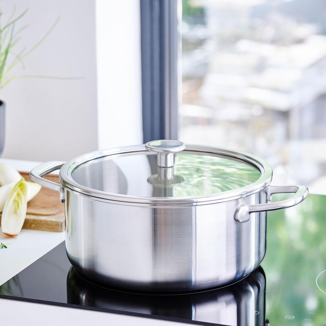 KitchenAid MultiPly 3PLY PFAS-freier Edelstahl-Kochtopf mit Glasdeckel, 16 cm/1,5 L, Dreifach, Multi