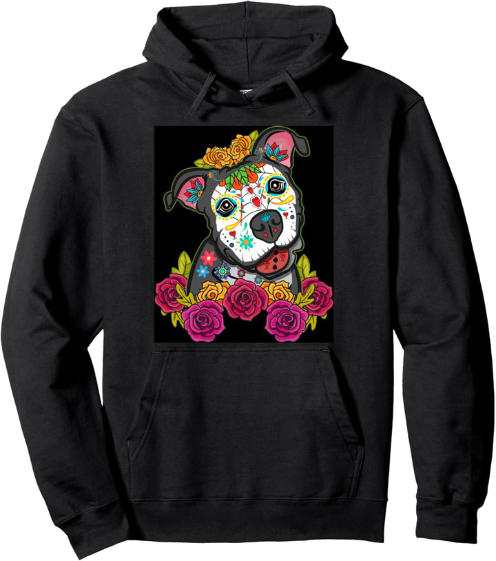 calaveras de azúcar pitbull dia de los muertos perros hund Pullover Hoodie