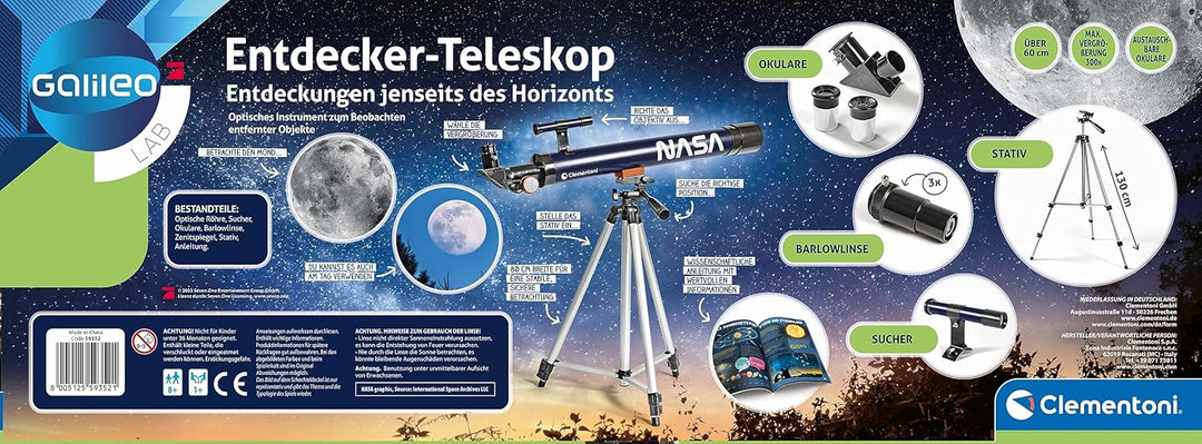 Clementoni Galileo Lab NASA Entdecker Teleskop - Mit 300-facher Vergrösserung, Stativ und austauschb