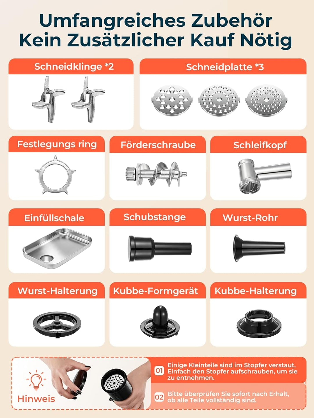 FOHERE Fleischwolf Elektrisch, 2000W Fleischwolf mit 2 Schneidklinge, 3 Schneidplatte (7MM/5MM/3MM),