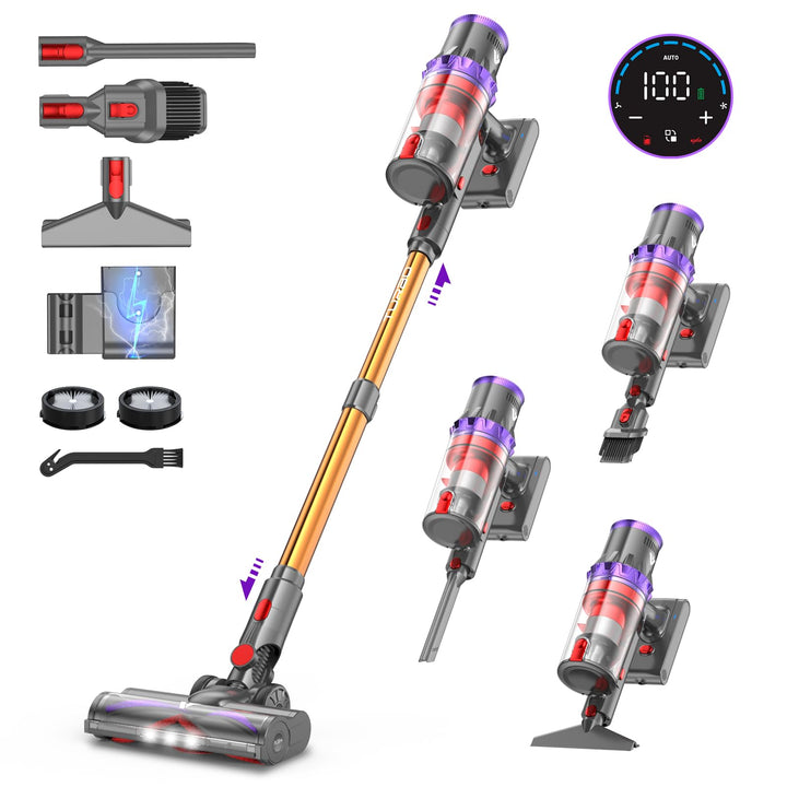 coovy SU7 Akku Staubsauger 580W, 45000Pa Staubsauger Kabellos Bis zu 70 Minuten Laufzeit, Akkustaubs