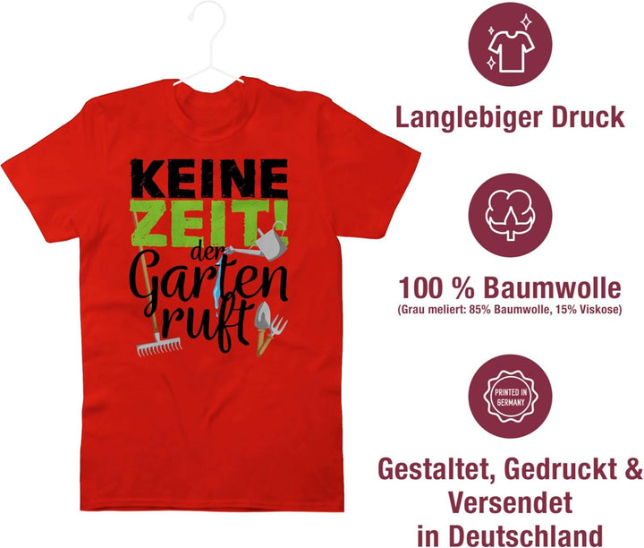 Shirtracer - T-Shirt Herren - Hobby Outfit - Keine Zeit der Garten Ruft - Gartengeräte, 3 Rot