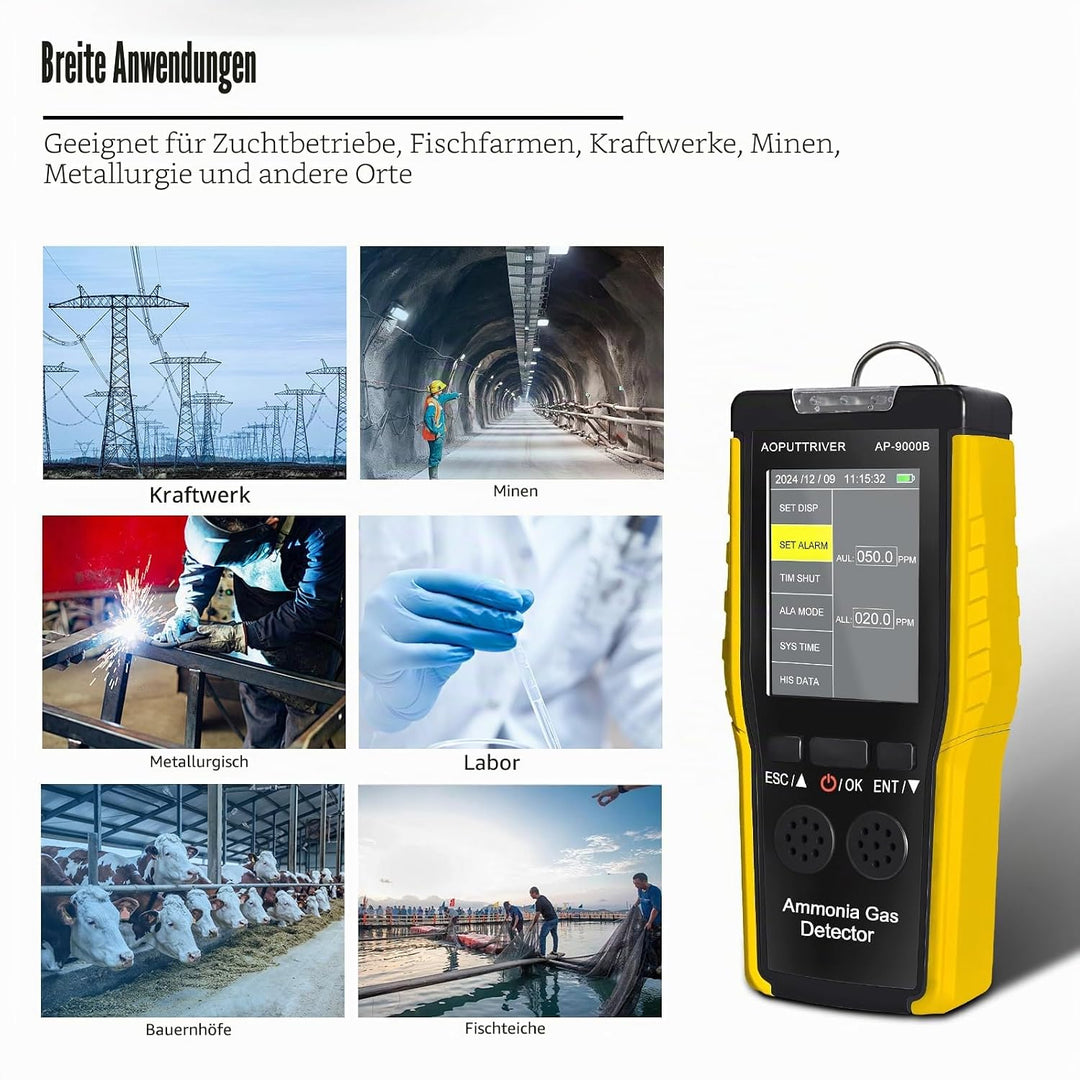 Ammoniak Gas Detektor 9000B, 0~100PPM Akustischer Optischer Alarm NH3 Luftqualitätsmessgerät für Ind
