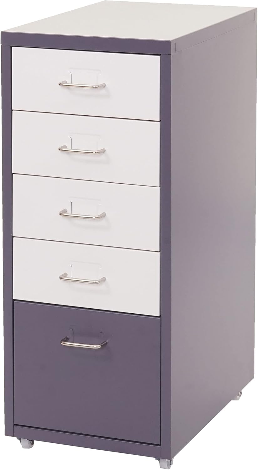 Mendler Rollcontainer Boston T851, Schubladenschrank Stahlschrank, 69x28x41cm 5 Schubladen - dunkelg