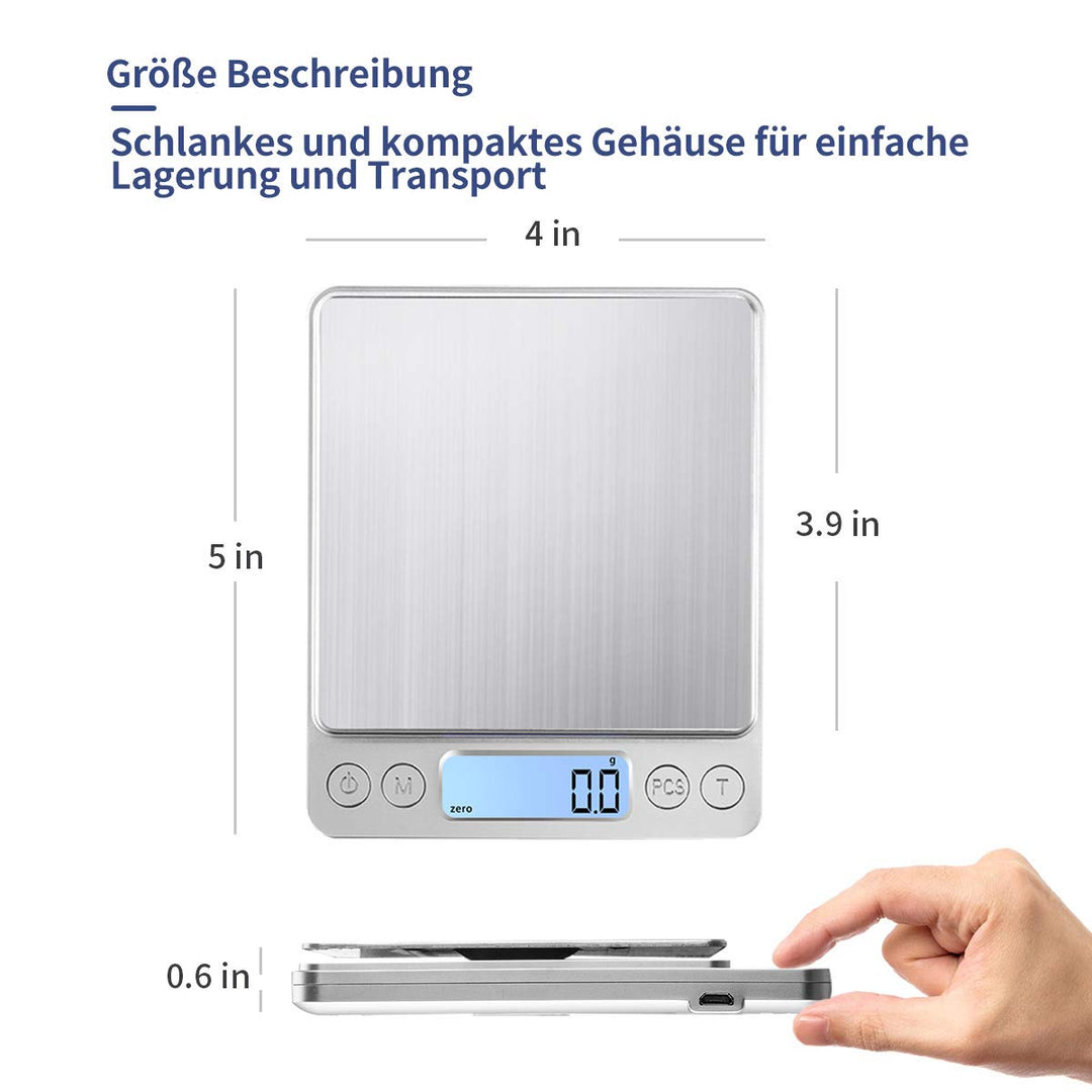 Digitale Küchenwaage USB Aufladen,3kg/0.1g Hochpräzise Digit alwaage Haushaltswaage, für backen Zuta