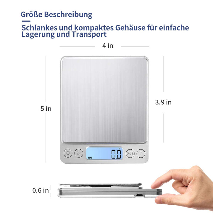 Digitale Küchenwaage USB Aufladen,3kg/0.1g Hochpräzise Digit alwaage Haushaltswaage, für backen Zuta