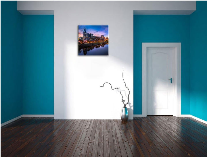 Nashville Skyline Panorama, Format: 70x70 auf Leinwand, XXL riesige Bilder fertig gerahmt mit Keilra