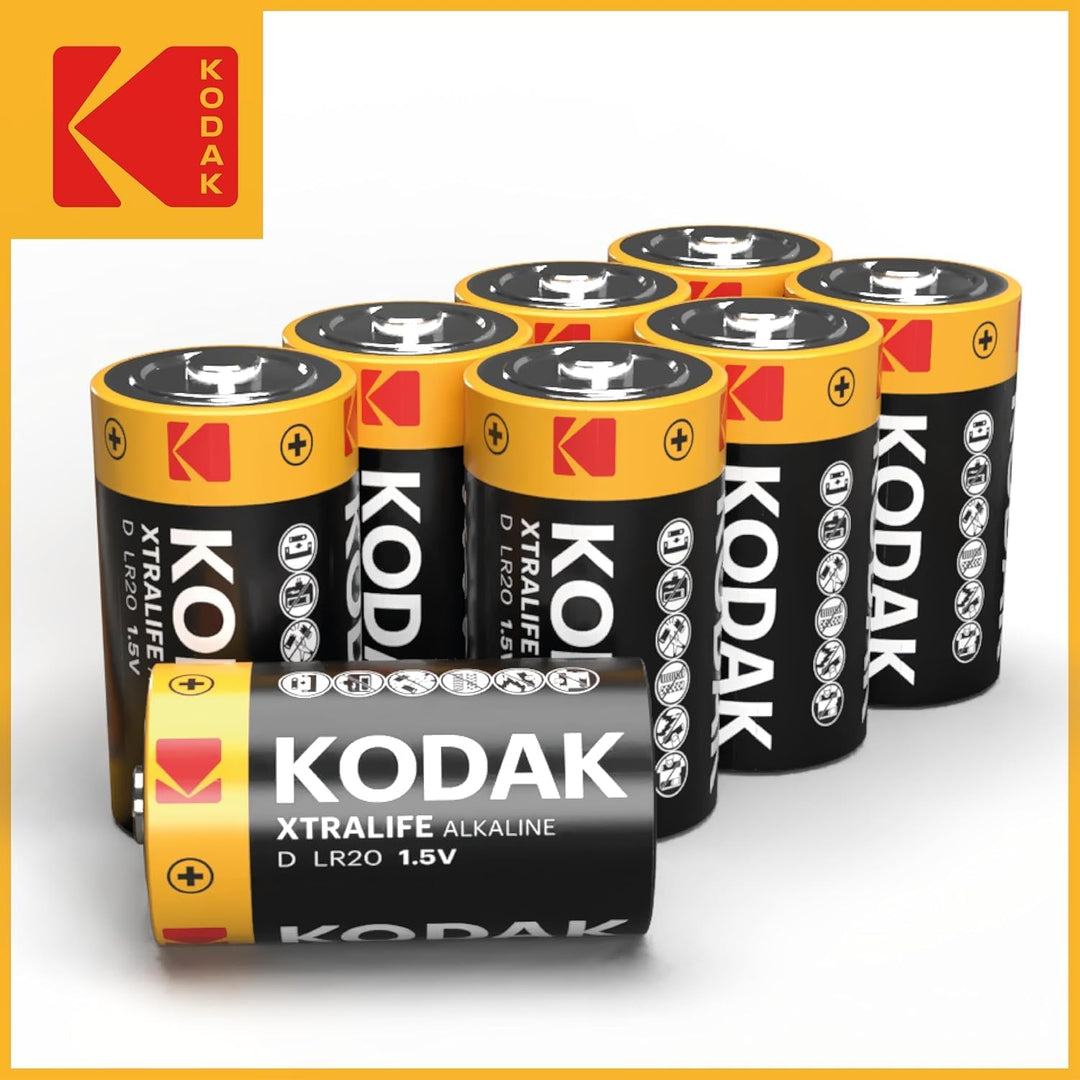 Kodak | D Zellen Batterien | 8 Stück | Einweg Alkalibatterie, LR20 | 1,5 V 8 Stück D, 8 Stück D