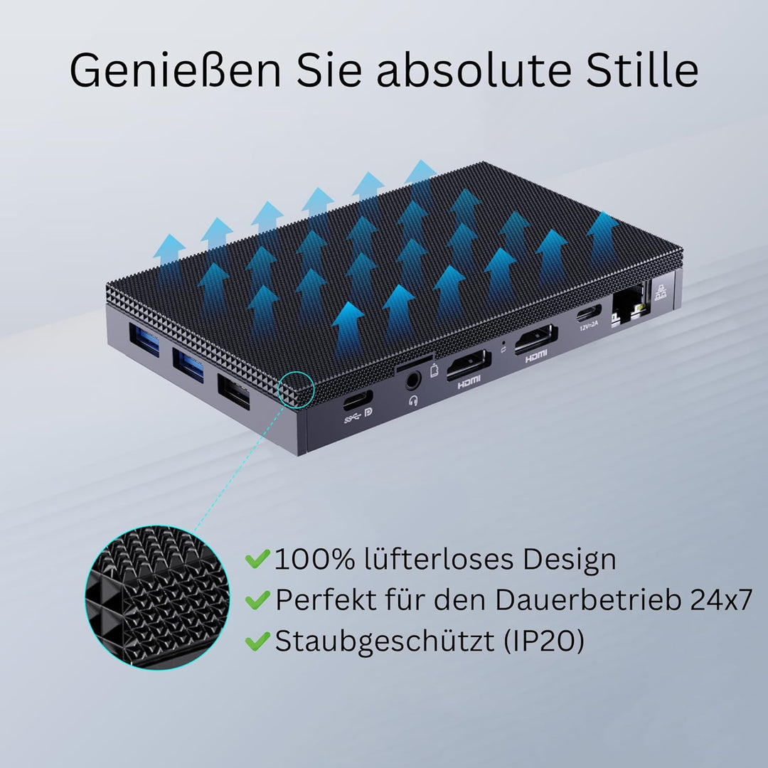 Orbsmart AW-16L Lüfterloser Mini PC mit Intel N150, 8GB RAM & 256GB Speicher | Windows 11 Pro, 4K Tr