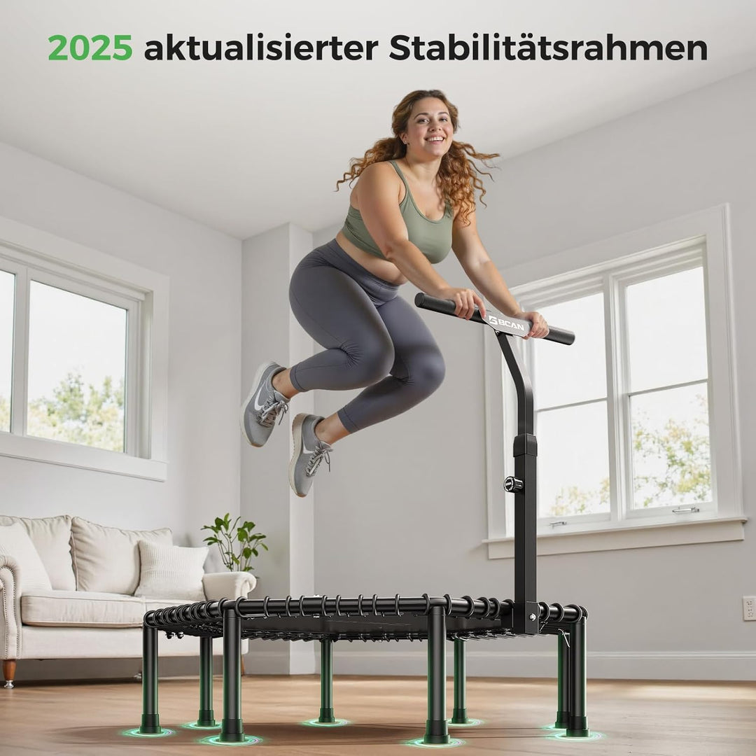 BCAN Fitness Trampolin Indoor Ø 122/133 cm, Trampolin Erwachsene bis 250 kg, Bodentrampolin mit vers