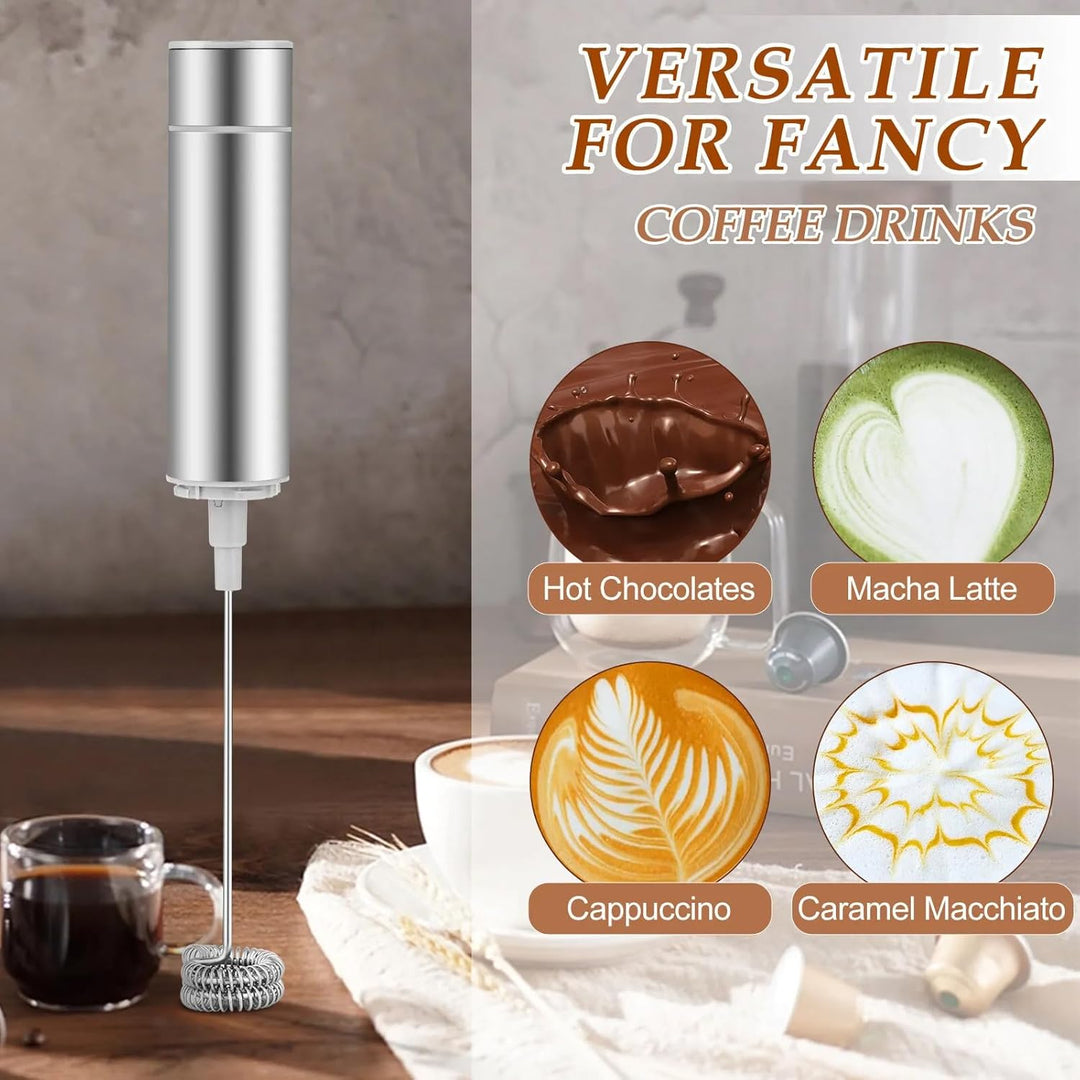 Edelstahl Milchaufschäumer, 3-in-1 Mini-Handmixer Elektrisch USB Wiederaufladbar, Schnellschaum, 3 S