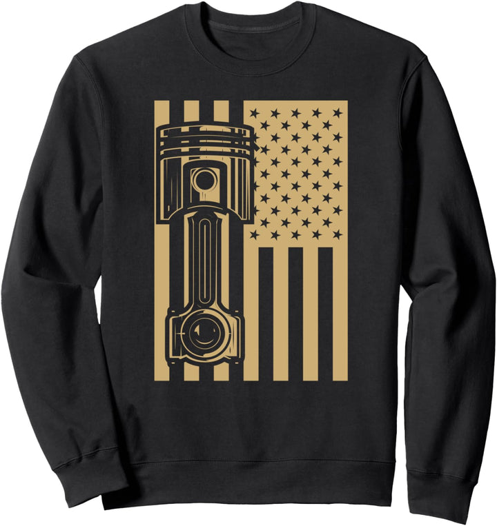 American Flag Auto Motor Kolben Vintage Classic Car Gear Guy Sweatshirt