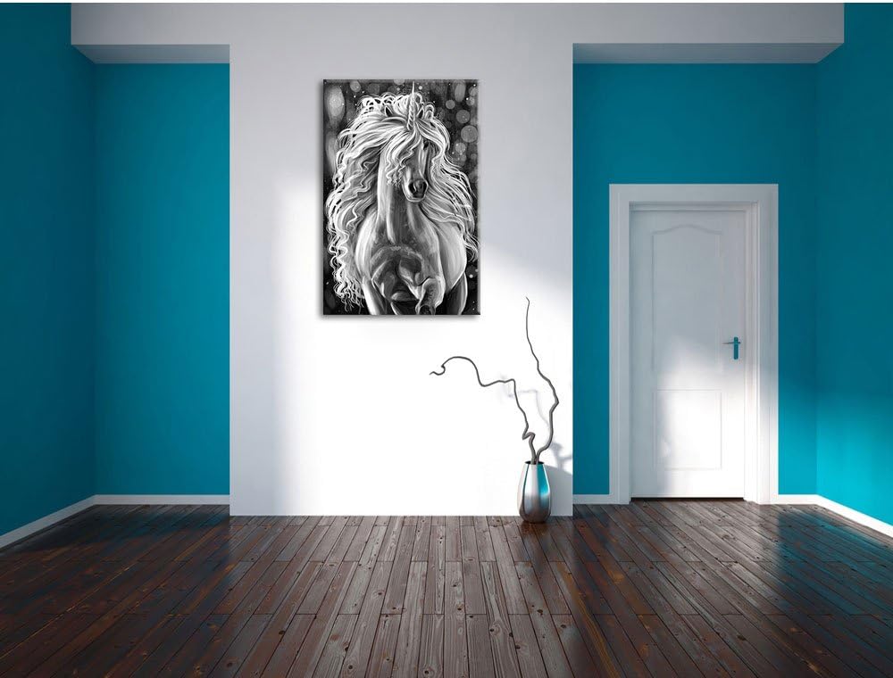 Pixxprint Trabendes Einhorn als Leinwandbild/Grösse: 100x70 / Wandbild/Kunstdruck/fertig bespannt, 1