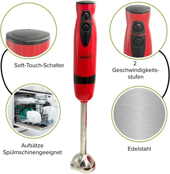 3 PAGEN® 4-in-1 Stabmixer Set BlendXpress – Spülmaschinenfest Aufsätze – Kompakte Masse und umfangre