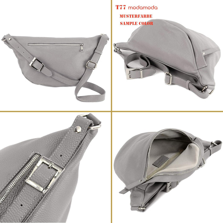 modamoda de - T77 - ital. Hüfttasche Bauchtasche Brusttasche Large aus weichem Leder, Farbe:Dark Cho