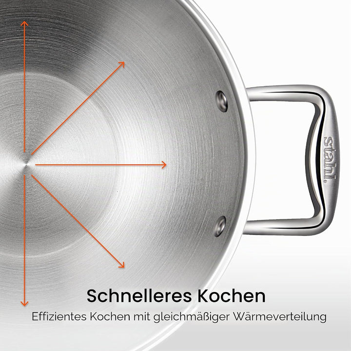 Stahl Edelstahl Triply Wok mit Deckel | Edelstahl-Kochgeschirr Triply Wok | Gas- & Induktionsboden |