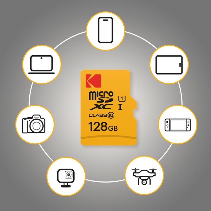 Kodak EKMSDM128GXC10K Premium 128GB microSDXC Speicherkarte, Highspeed, SD-Adapter UHS-I, U1, bis 85